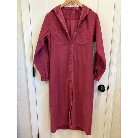 LL Bean Vintage Dress Womens 10 Pink Corduroy Collared Button Up Long Sleeve 90s - Picture 2 of 6